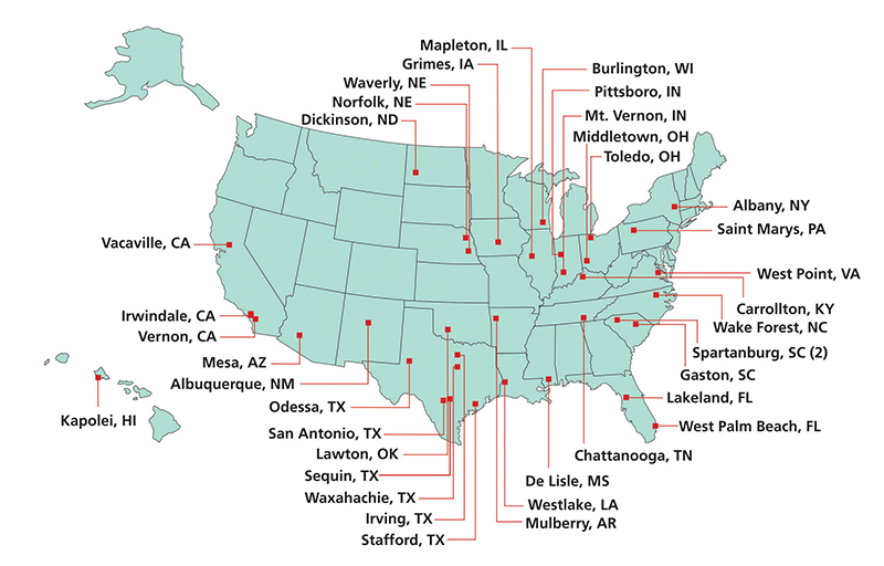 map of MATHESON air separation plants for bulk supply of gases